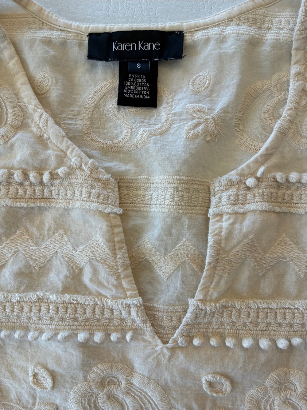Karen Kane Cream Embroidered Tunic Shirt